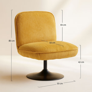 Fauteuil pivotant en velours jaune et pied en métal noir FUNKY