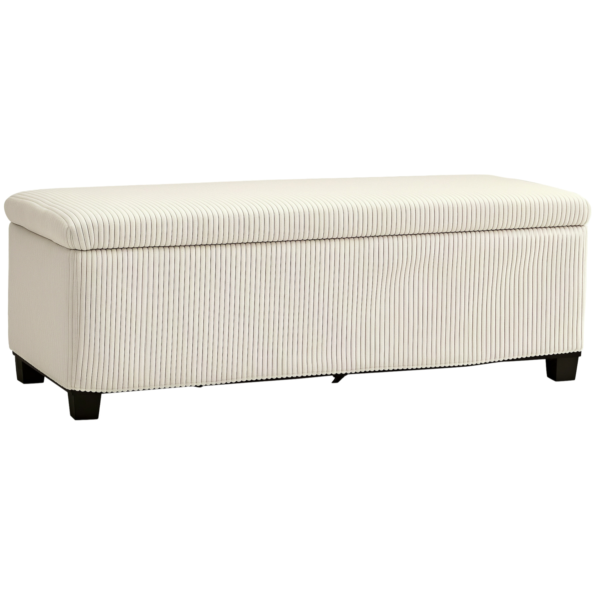 Puff Almacenaje, Banco Almacenaje Plegable, Capacidad de 84 L, 112x42x40 cm, Tapizado en Pana, Pie de Cama, para Sala de Estar, Dormitorio, Entrada, Beige