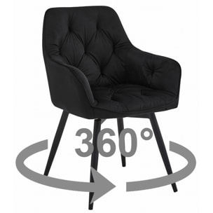 Sedia Girevole JORK360 in Velluto Nero con Gambe in Metallo