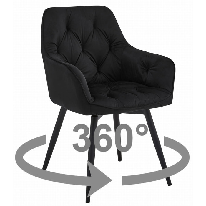 Sedia Girevole JORK360 in Velluto Nero con Gambe in Metallo