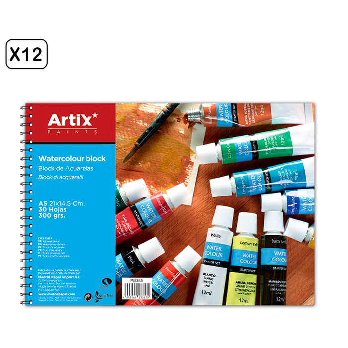 PACK 12 UDS BLOC DE ACUARELA A5 30 HOJAS