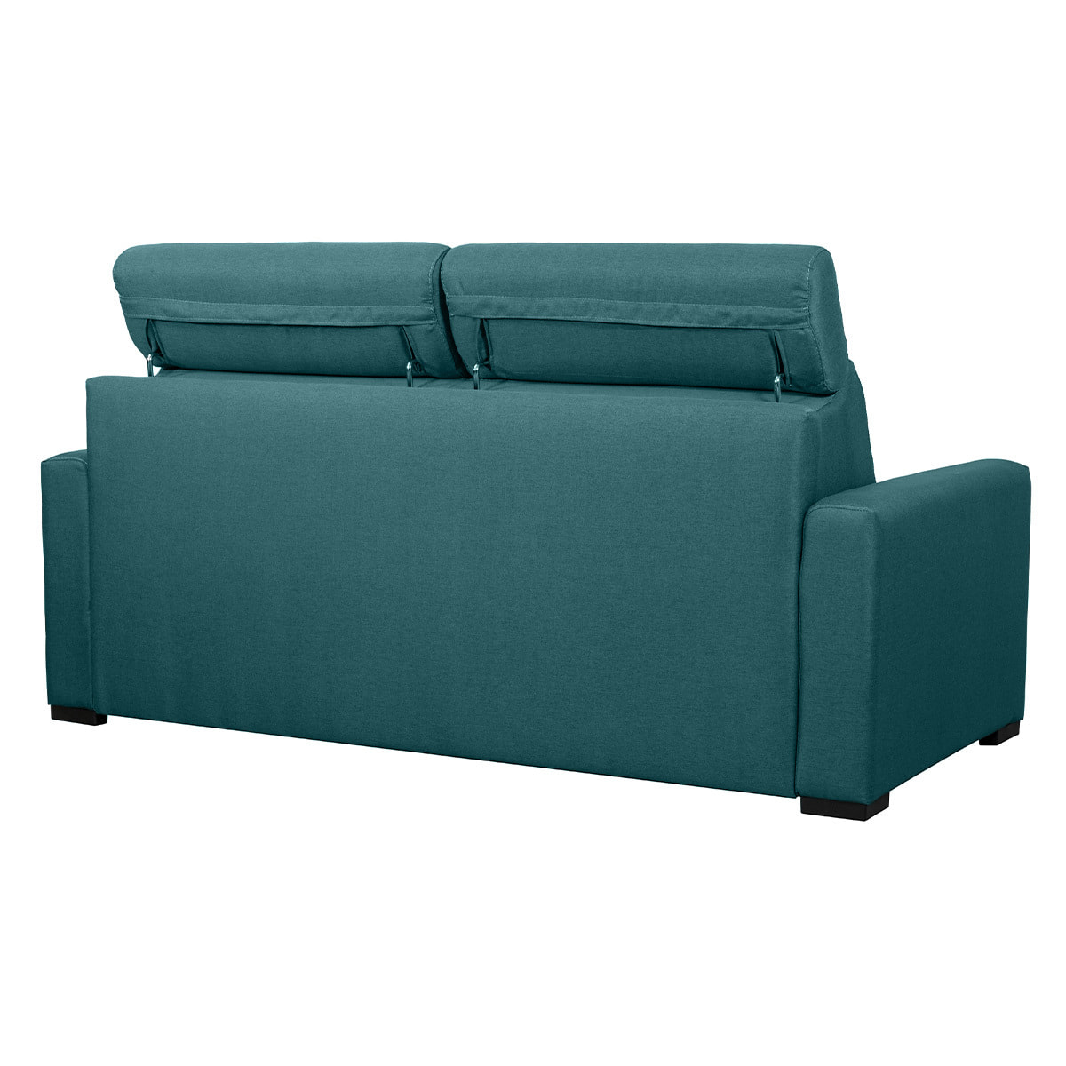 Canapé convertible avec têtières ajustables 3 places en tissu bleu canard avec matelas 18 cm NORO