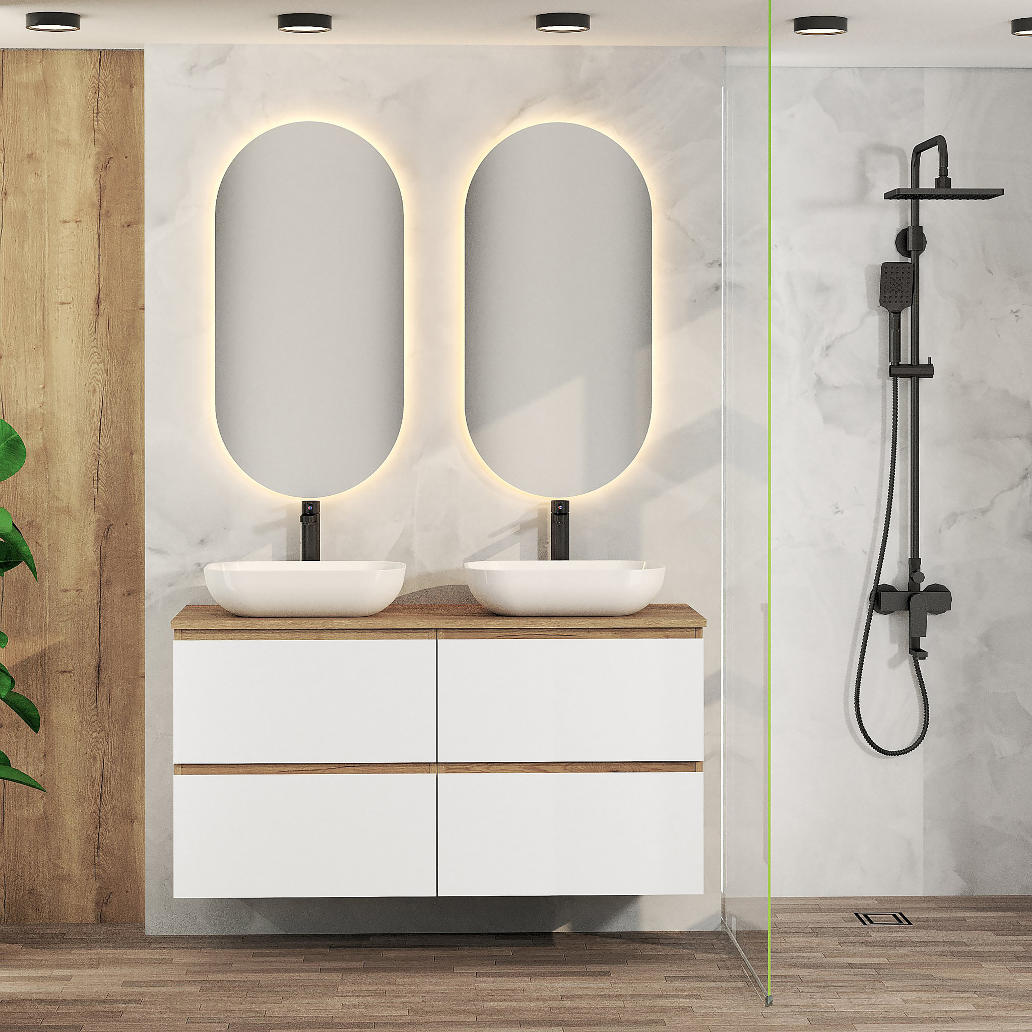Conjunto de Baño Nia | Mueble Suspendido | 120 cm Blanco | Cuatro Cajones | Lavabo Sobrepuesto | No incluye Espejo | Mueble Montado| Alday