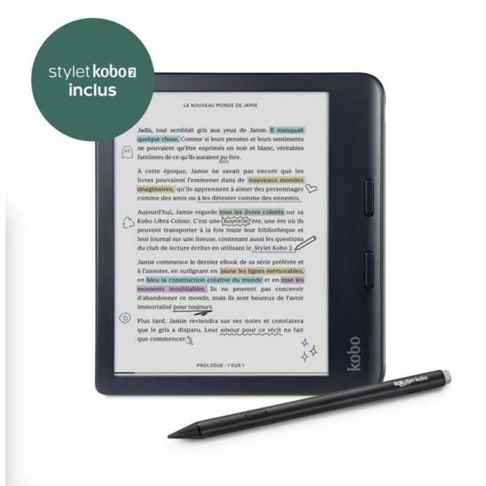 Liseuse eBook KOBO Pack Libra Colour + Stylus 2 noir