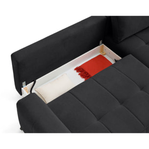 Rimini - canapé d'angle droit 4 places convertible avec coffre en tissu texturé - Noir