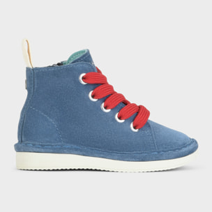 ZAPATO ABOTINADO NIÑO P01 DE ANTE AZUL BÁSICO ROJO