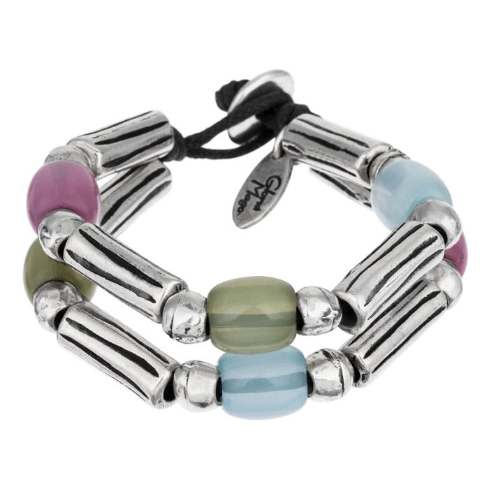 Pulsera doble plata multicolor