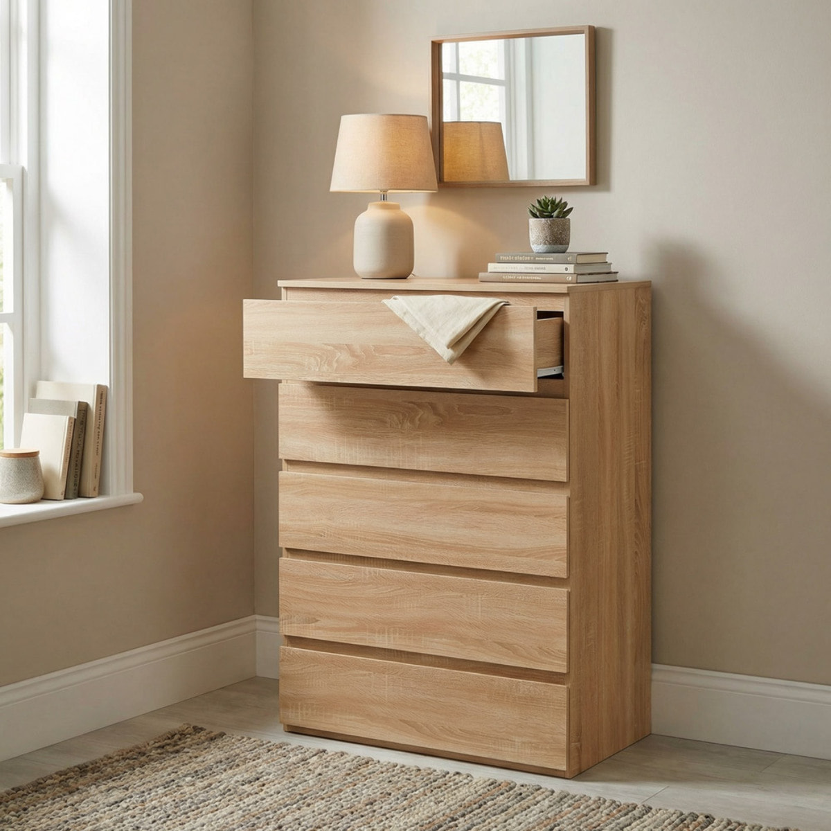 Cassettiera camera da letto con 5 cassetti legno naturale - Vale