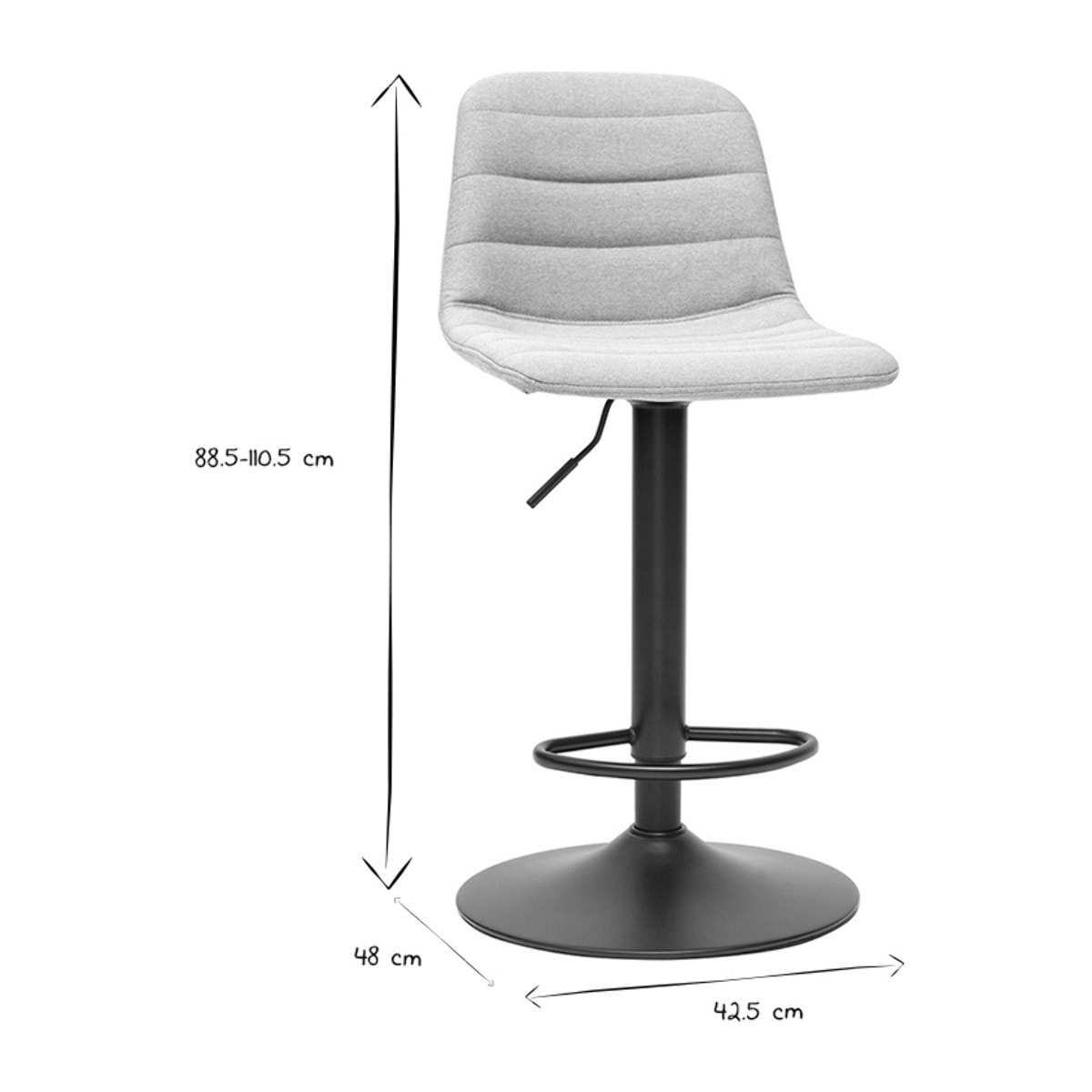 Tabourets de bar réglables pivotants 360° en tissu gris clair et métal (lot de 2) SAURY