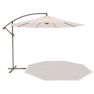 Ombrellone 3x3 M Decentrato Retrattile Braccio Rotabile Chiusura Manovella Giardino Piscina In Acciaio Inossidabile Telo 180 g/m2 Impermeabile Panna