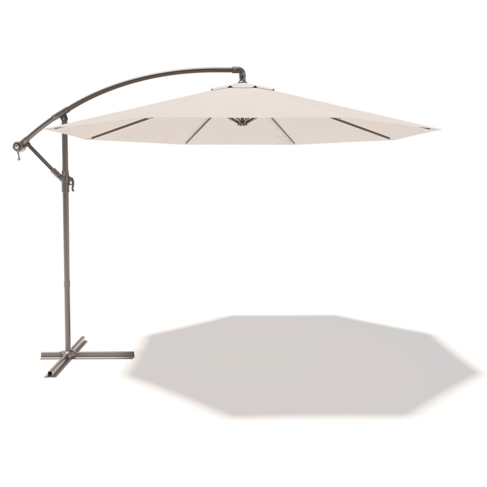 Ombrellone 3x3 M Decentrato Retrattile Braccio Rotabile Chiusura Manovella Giardino Piscina In Acciaio Inossidabile Telo 180 g/m2 Impermeabile Panna