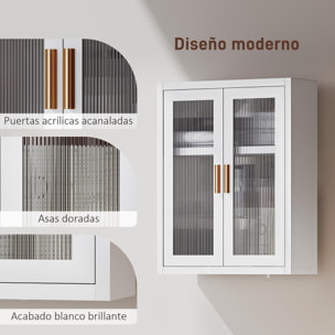 Armario de Baño de Pared, Mueble de Baño Colgante Moderno con Puertas de Acrílico, Estante Ajustable, Cierres Magnéticos, Armario de Almacenamiento para Lavadero, sobre el Inodoro, Blanco