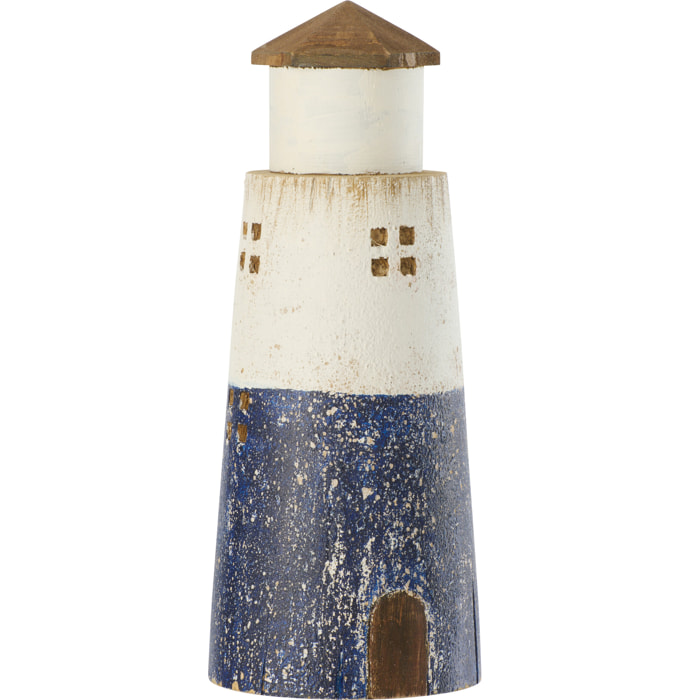 J-Line Phare décoratif - bois - bleu/blanc - large