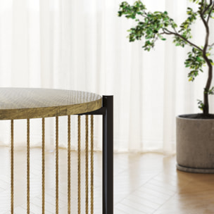 Mesa Auxiliar Redonda de 2 Niveles Mesita Auxiliar Bohemio con Estante y Estructura de Acero para Salón Dormitorio 43,5x43,5x51 cm Natural