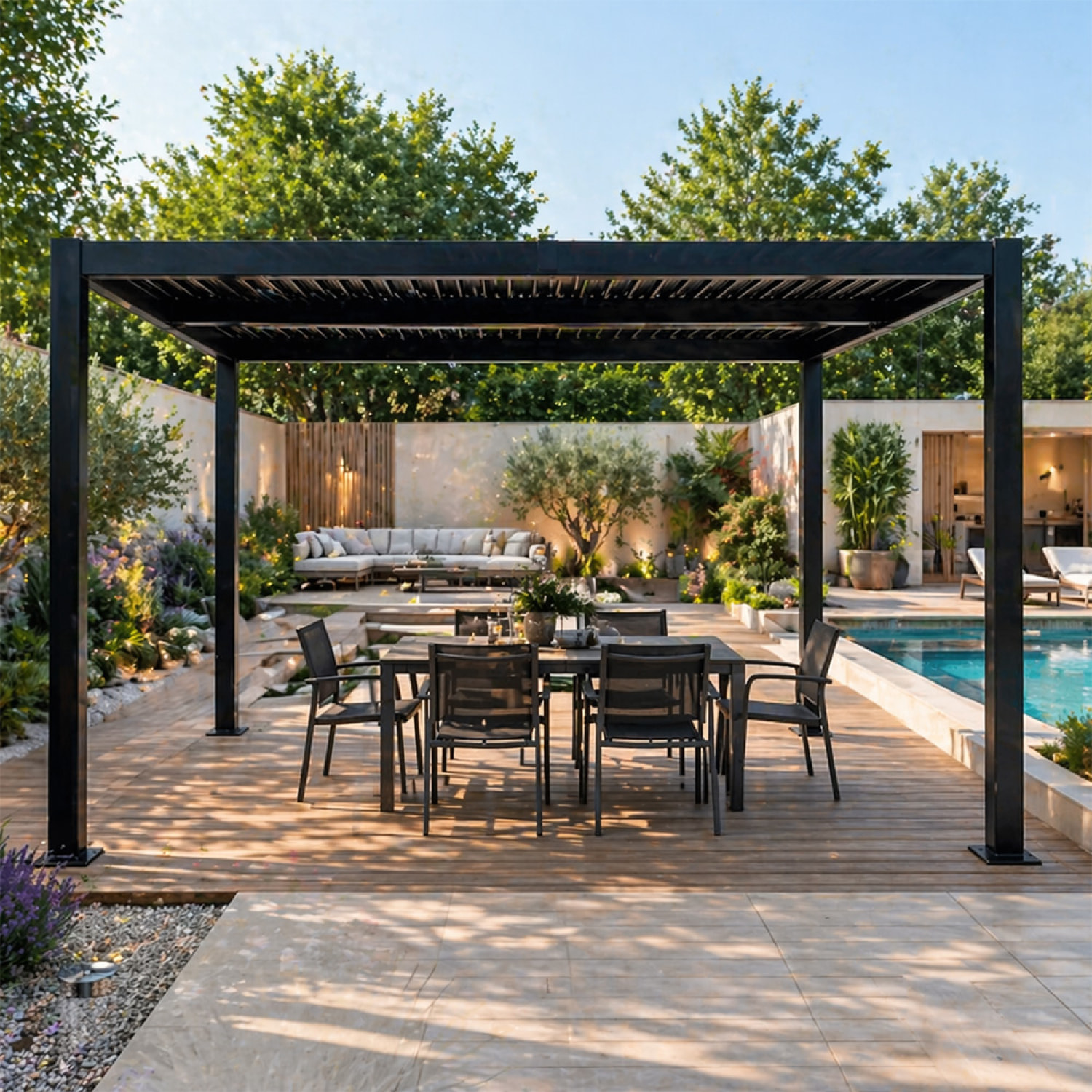 Pergola bioclimatique structure et lames orientables en aluminium noir 4x3m SOPRON