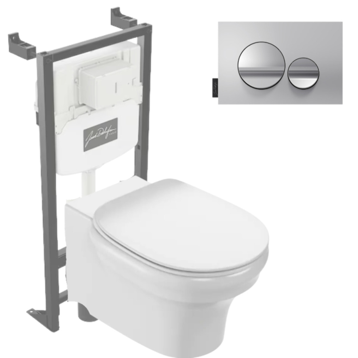 Pack WC suspendu sans bride à économie d'eau Cléo 1889 +  abattant + bâti-support + plaque ronde chromé