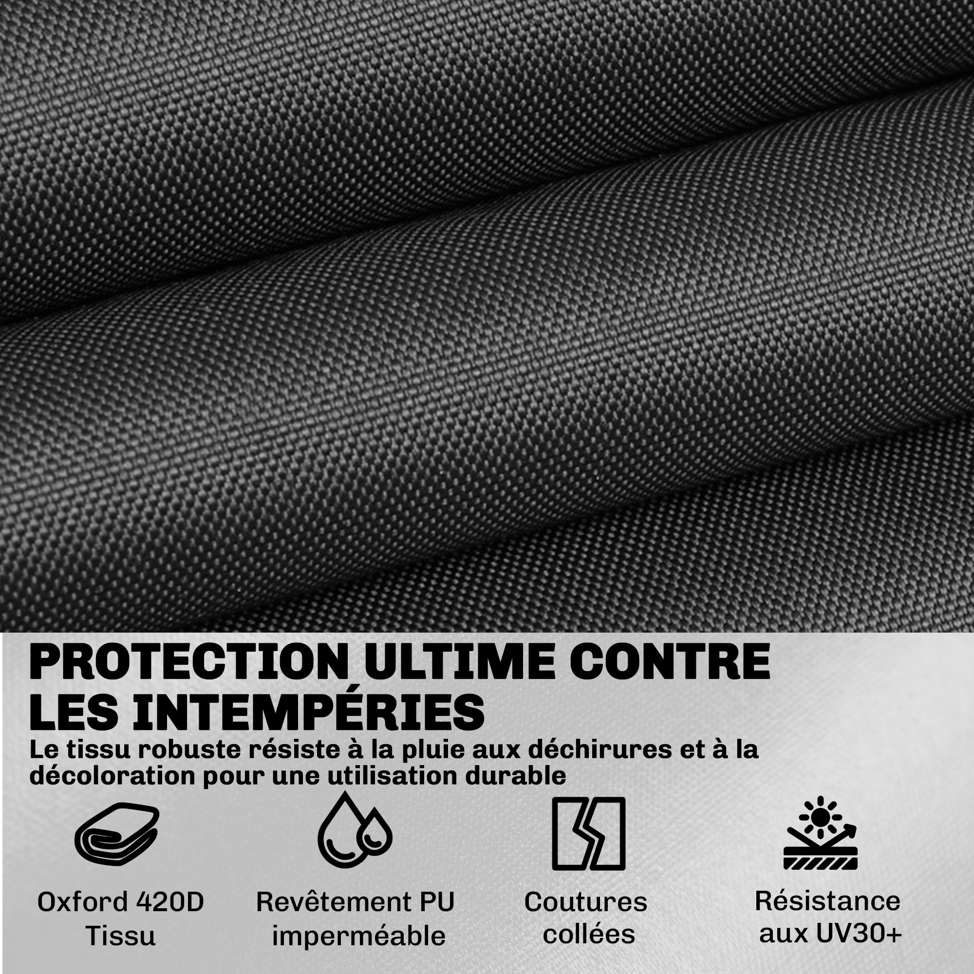 Ensemble de 4 housses salon de jardin imperméable tissu oxford noir