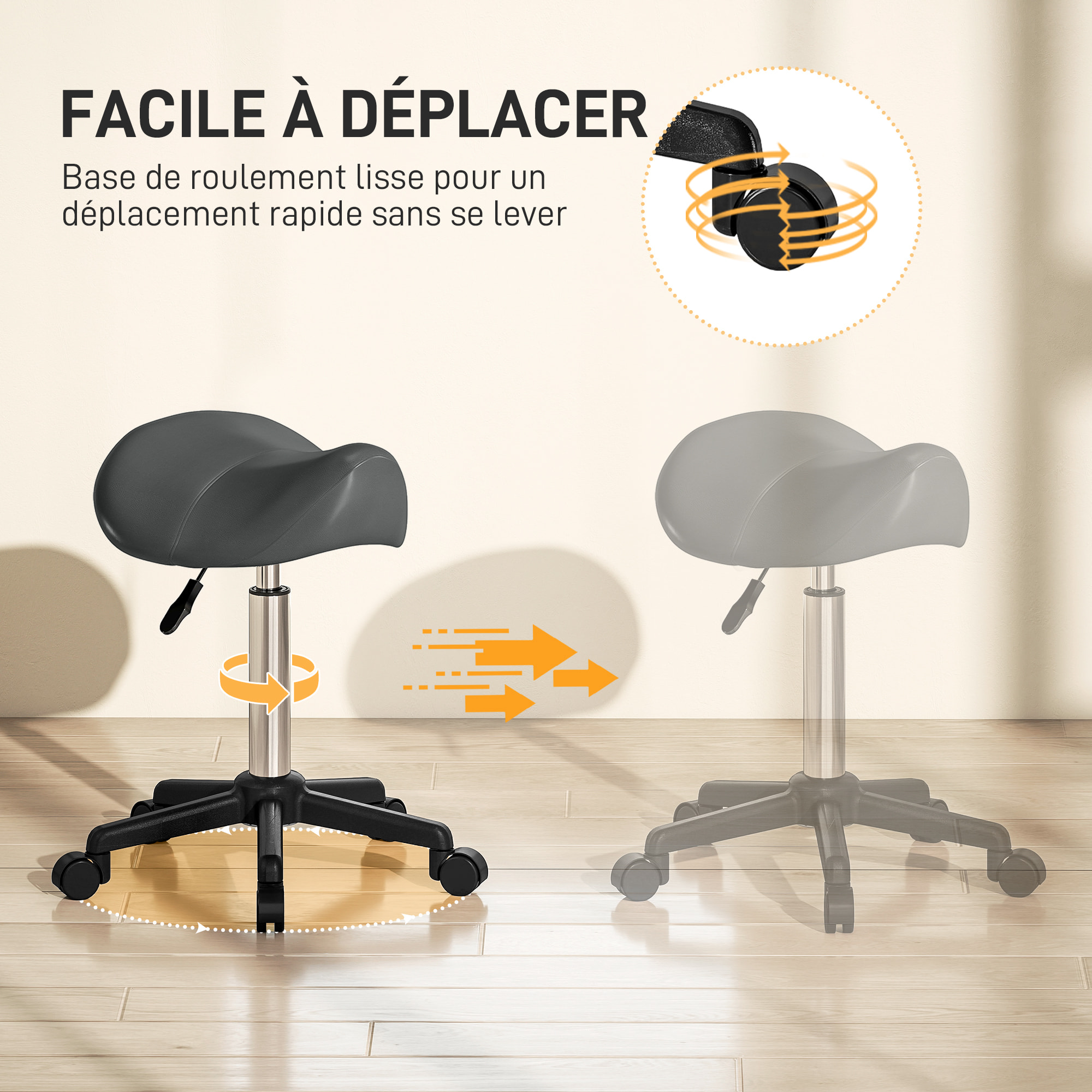 Tabouret de massage tabouret selle ergonomique pivotant 360° hauteur réglable revêtement synthétique gris