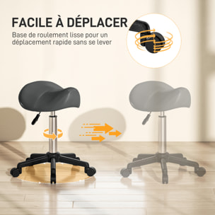 Tabouret de massage tabouret selle ergonomique pivotant 360° hauteur réglable revêtement synthétique gris