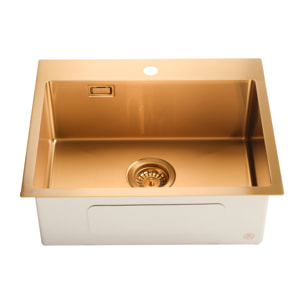 Timeless Évier de cuisine encastrable inox 304, 1 bac , 55x45x21 cm, Or brossé PVD