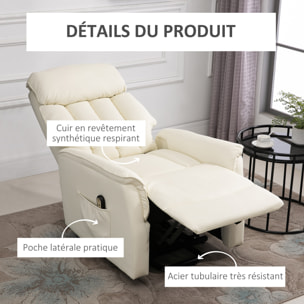 Fauteuil de relaxation électrique fauteuil releveur inclinable avec repose-pied ajustable revêtement synthétique tissu crème