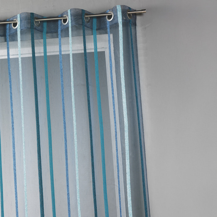 Voilage fantaisie à rayures verticales - Bleu Pétrole