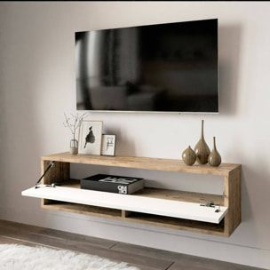 Mobile porta TV Dfantin, Credenza da soggiorno, Armadio basso per TV, Base parete attrezzata, 100x32h29 cm, Quercia e Bianco