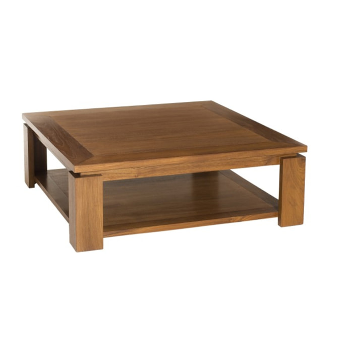 API - Table basse carrée marron sous plateau 90x90cm bois Teck