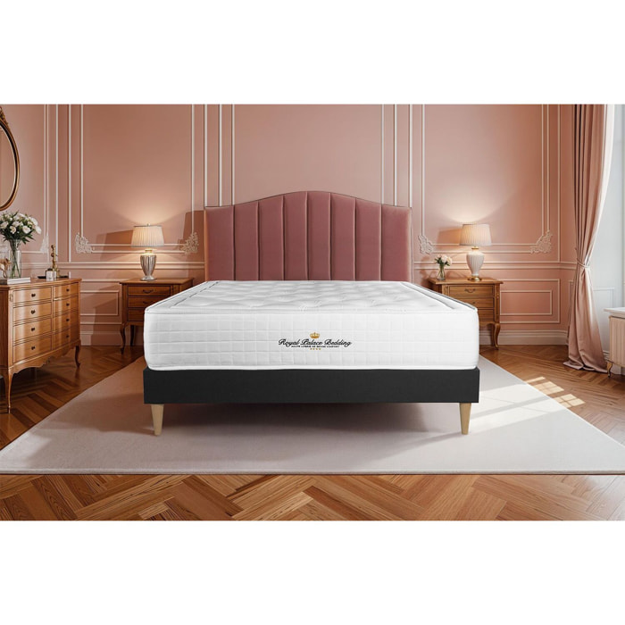 Ensemble matelas à mémoire de forme maxi épaisseur Buckingham sommier KIT noir + Sommier tapissier en kit cm d'épaisseur - Matelas à Mémoire de forme de 30cm d'épaisseur - 2 places