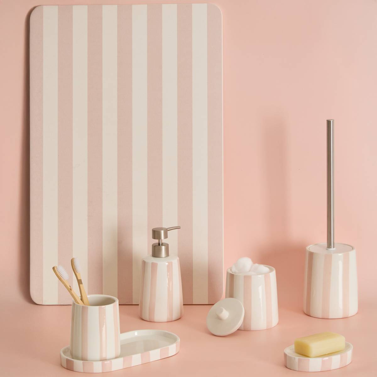 Distributeur de savon Strio à rayures rose blé 400ml