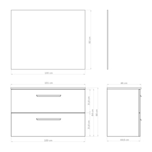 Ensemble de salle de bain MELODY 2C, Alday, 100 cm, Noir mat