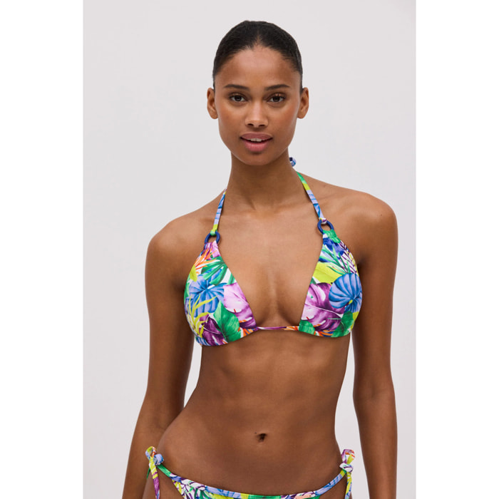 Top bikini a triangolo push-up con stampa tropicale