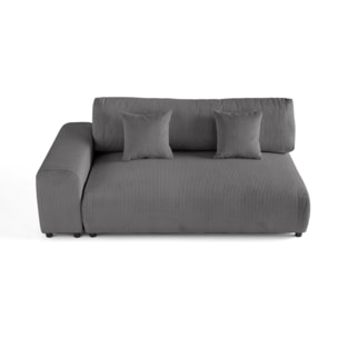 Garance - module d'assise 3 places avec accoudoir gauche - en velours côtelé - Gris foncé