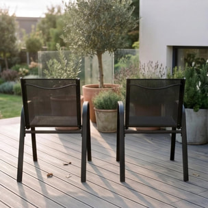 Set 2 sedie da giardino in acciaio zincato verniciato a polvere con seduta in texilene traspirante, resistenti agli agenti atmosferici, leggere e confortevoli, ideali per balcone terrazzo e outdoor, facili da pulire e durevoli