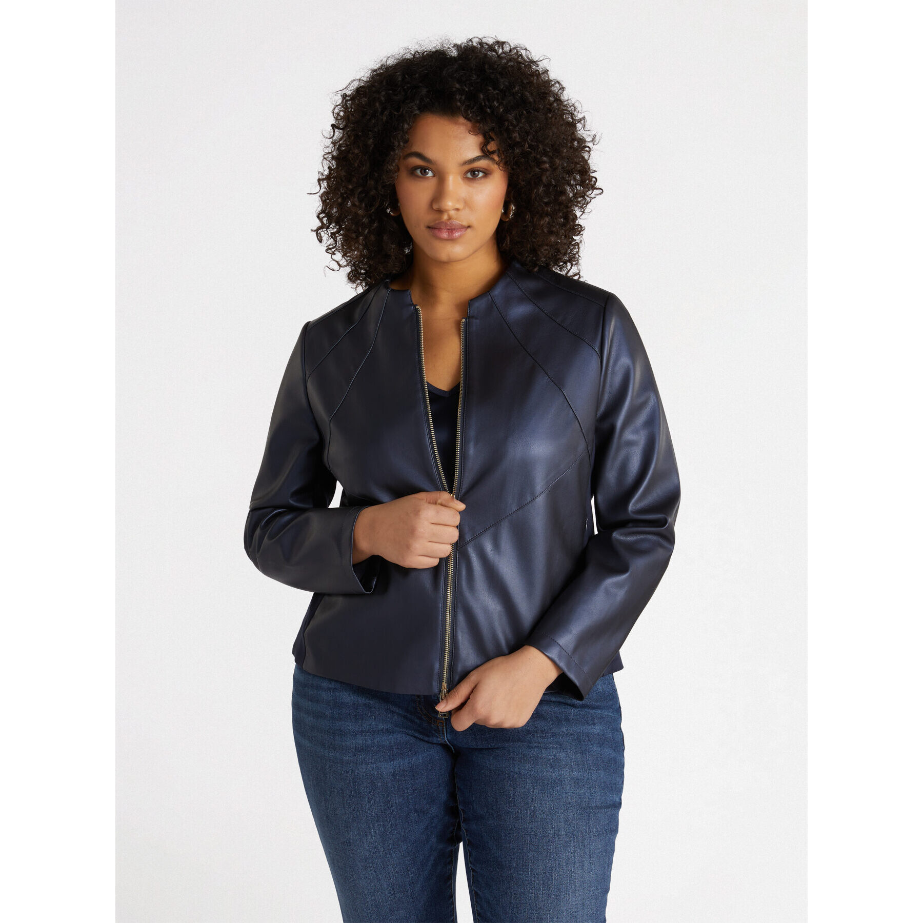 Fiorella Rubino - Giacca biker con parti in tessuto stretch - Blu
