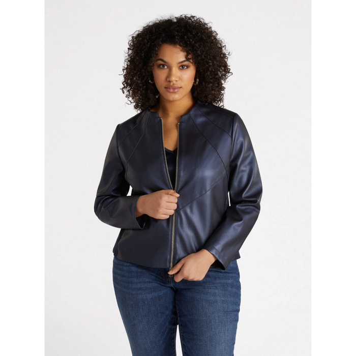 Fiorella Rubino - Giacca biker con parti in tessuto stretch - Blu