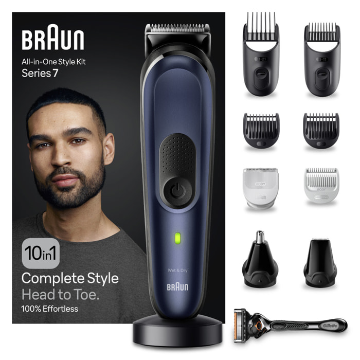 Braun Tondeuse 10 en 1 - Kit pour Barbe, Cheveux, Corps - Series 7 MGK7421 - Noir/Bleu