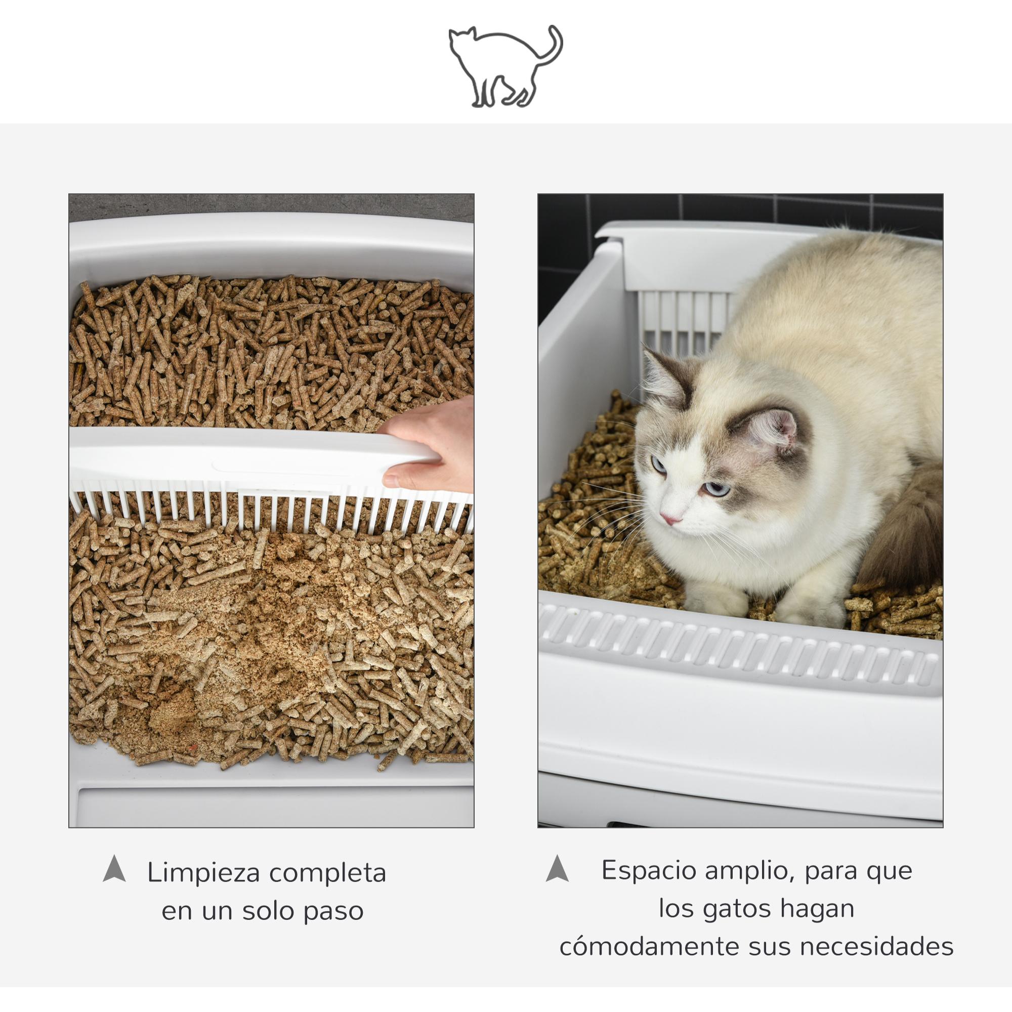 Bandeja Higiénica para Gatos Arenero Abierto con Botón Pala Bandeja Extraíble y Bordes Altos 62x46,5x19,5 cm Blanco