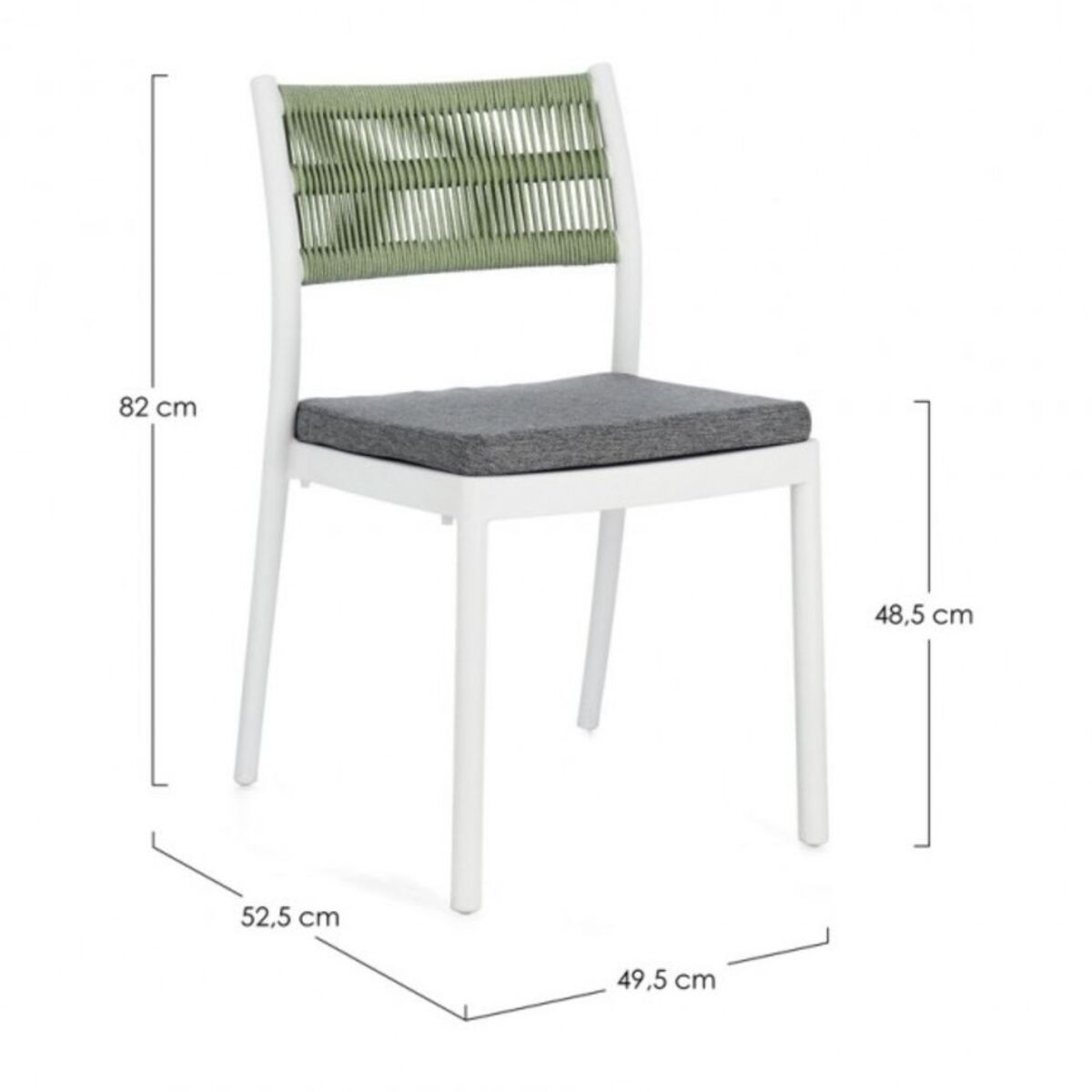Set di 4 sedie ALVIN in polipropilene bianco e corda intrecciata verde, impilabili