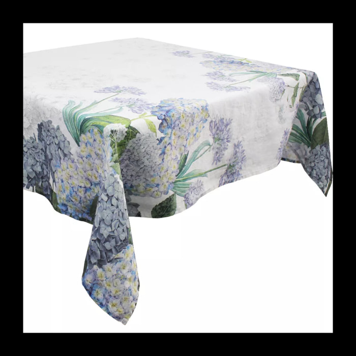 Nappe anti tache lin & coton imprimé Jardin de bretagne bleu