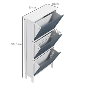 Mueble Zapatero Estrecho Armario Zapatero Alto con 3 Cajones Abatibles para 6 Pares de Zapatos para Entrada Pasillo 53x18x108,5 cm Gris