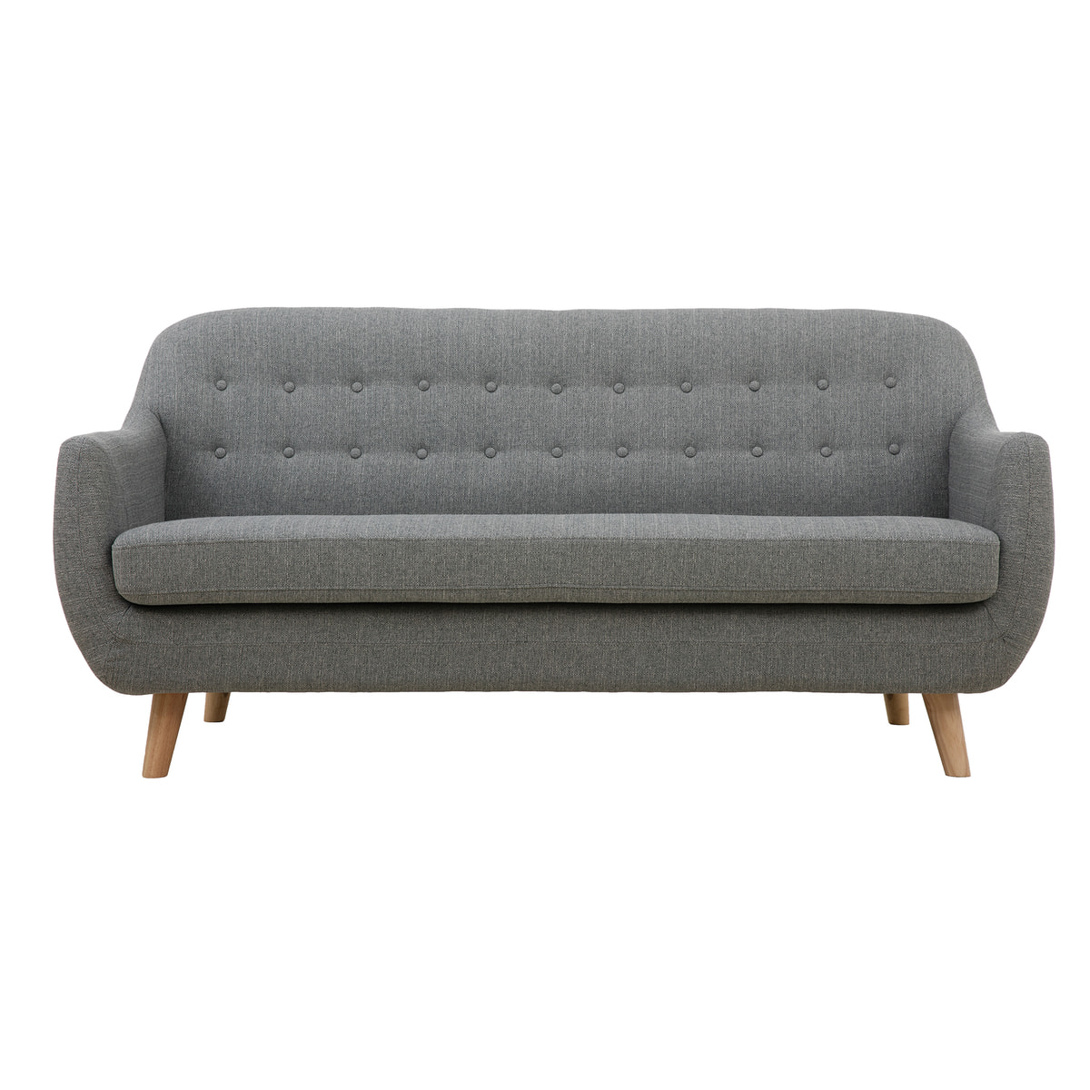 Canapé scandinave déhoussable 3 places en tissu gris clair et bois clair YNOK