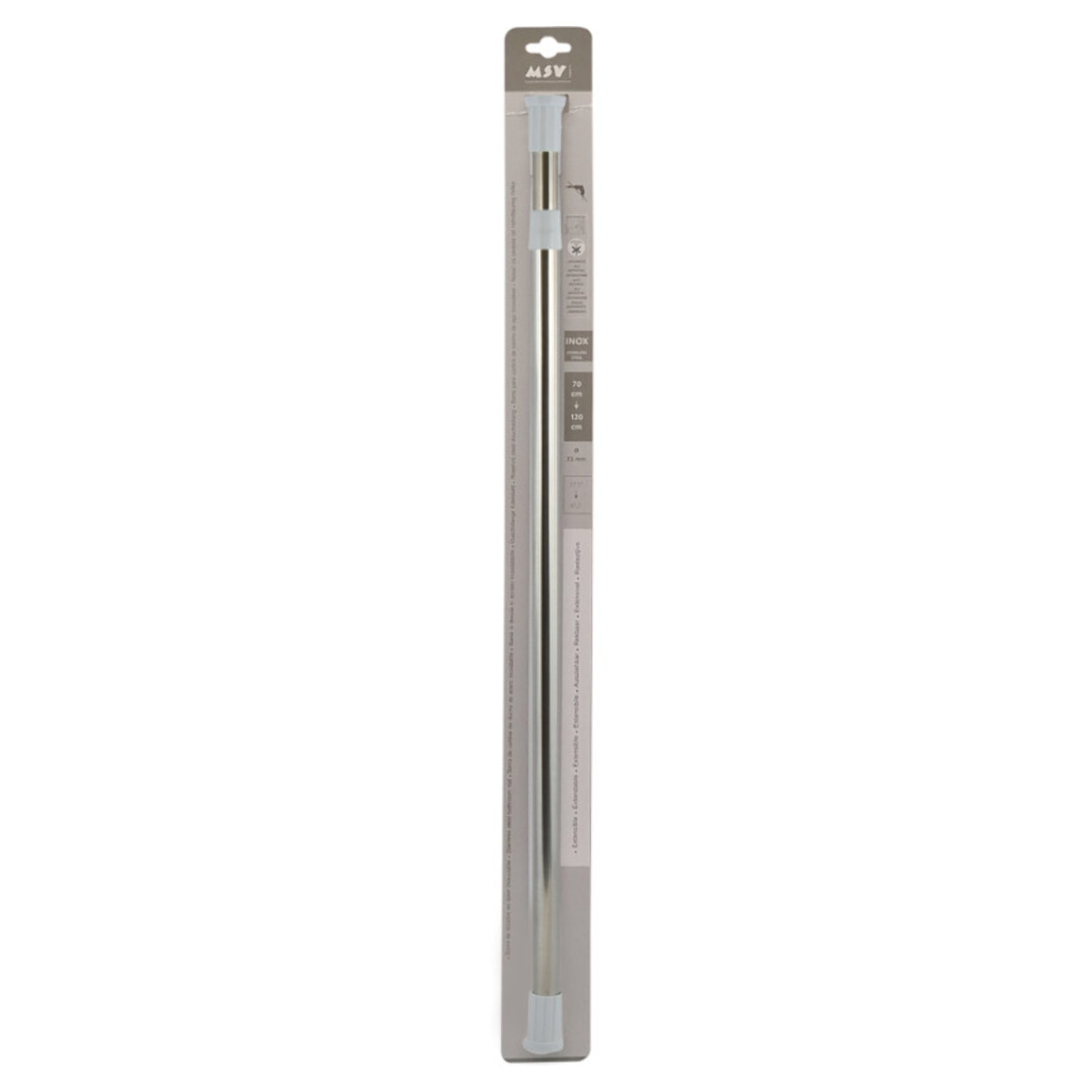 Barre tringle pour rideau de douche ou baignoire extensible en Inox 70-120cm Chromé MSV