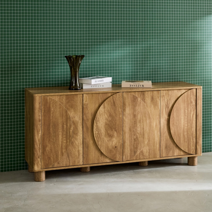 Buffet décor bois 4 portes 155cm PONDI