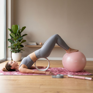 Kit de yoga et Pilates ROSE 6 accessoires avec tapis, ballon, roue, masseurs et sangle