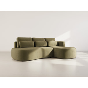 Mahina - canapé d'angle droit 4 places convertible avec coffre en velours côtelé - Vert