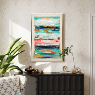 Cuadro en Lienzo Abstracto a Mano, 120x80 cm, Cuadro para Decoración de Salón Moderno con Marco de Madera Maciza, Decoración de Pared para Dormitorio, Salón, Cocina, Multicolor