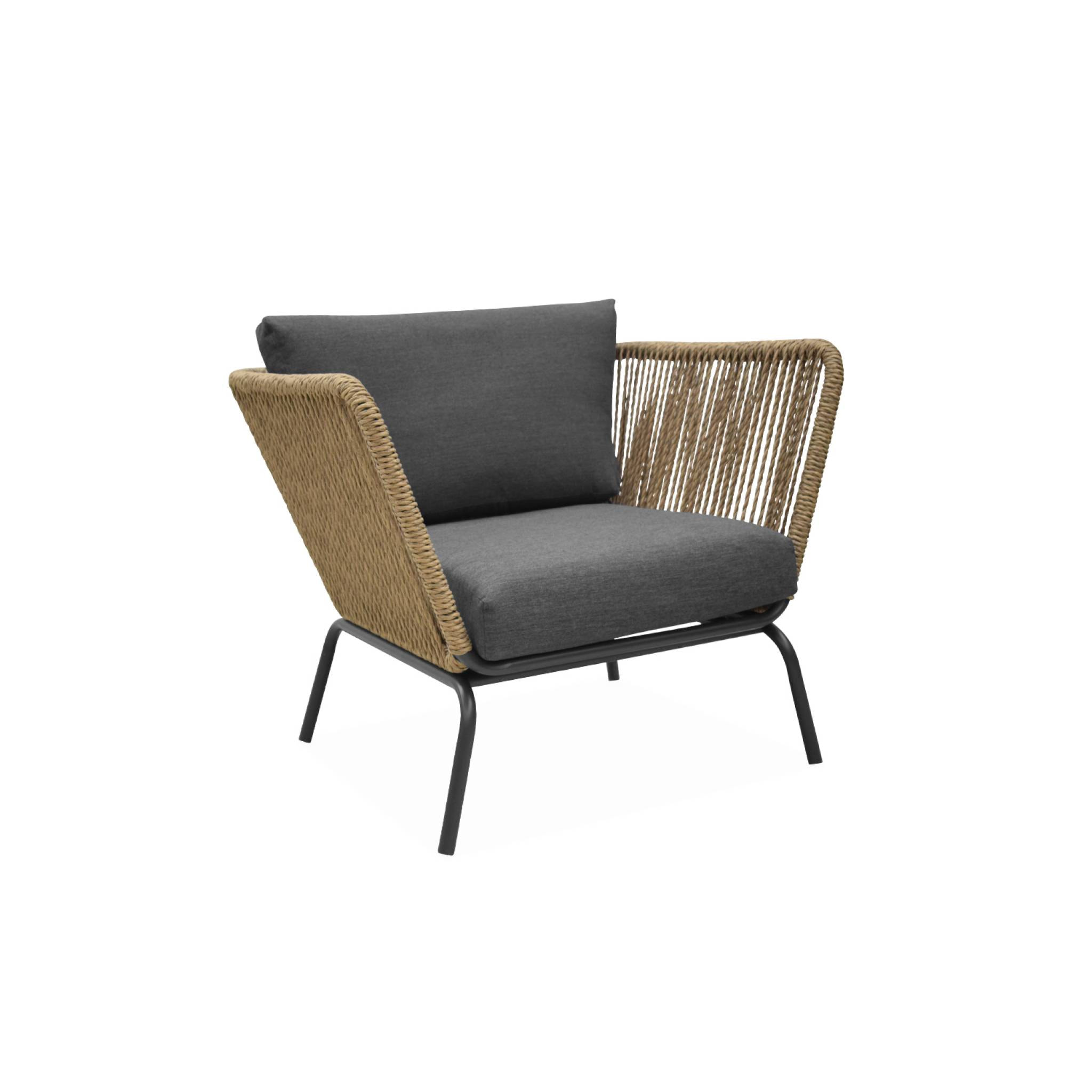 Salon de jardin bas résine tressée effet corde 4 places SINGAPOUR