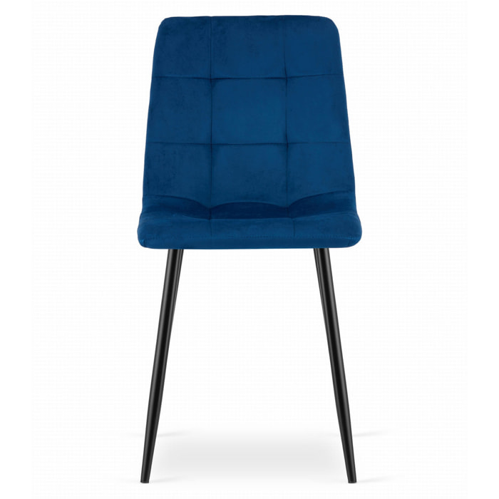 Sedia KARA in Velluto Blu Notte con Gambe in Metallo Nero