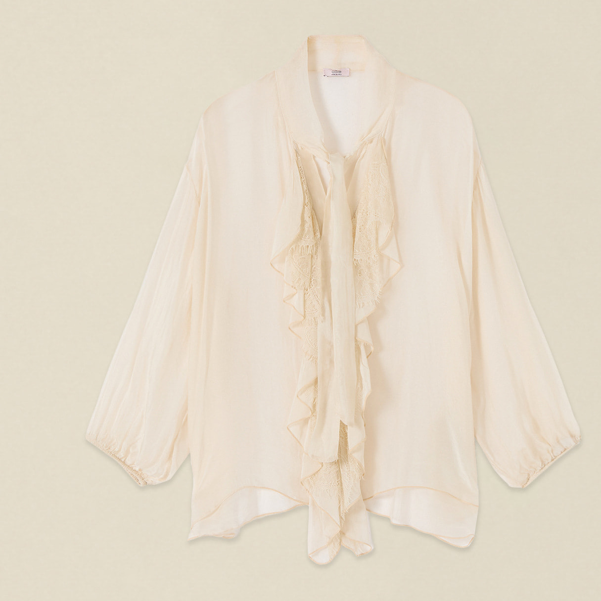 Oltre - Camicia in voile misto seta con volant - Bianco